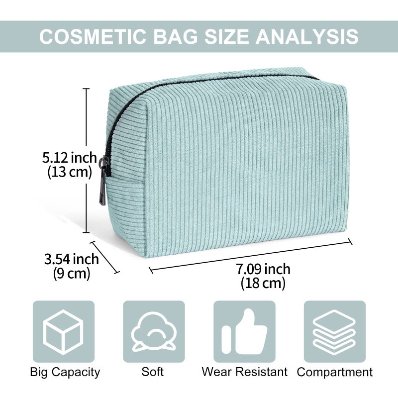 MAANGE Small Makeup Bag For Purse  Travel Cosmetic Bag Makeup Pouch Corduroy Portable Versatile Zipper Pouch For Women (GREEN) - Image 2